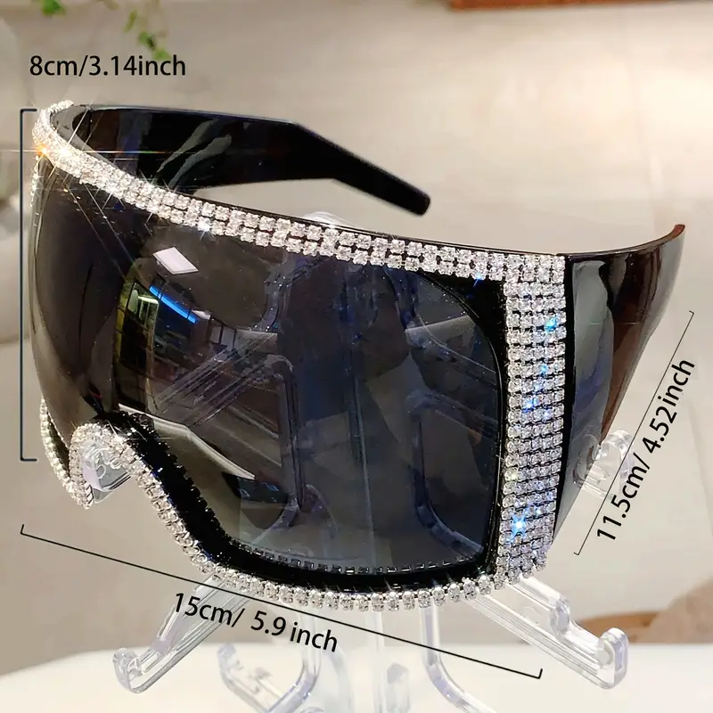 Women’s Oversized Wraparound Fashion Glasses with Rhinestone Detail