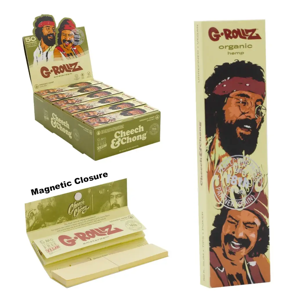 G-Rollz | Cheech & Chong™ 'Vintage Faces' Organic Hemp - 50 KS Slim Papers + Tips 