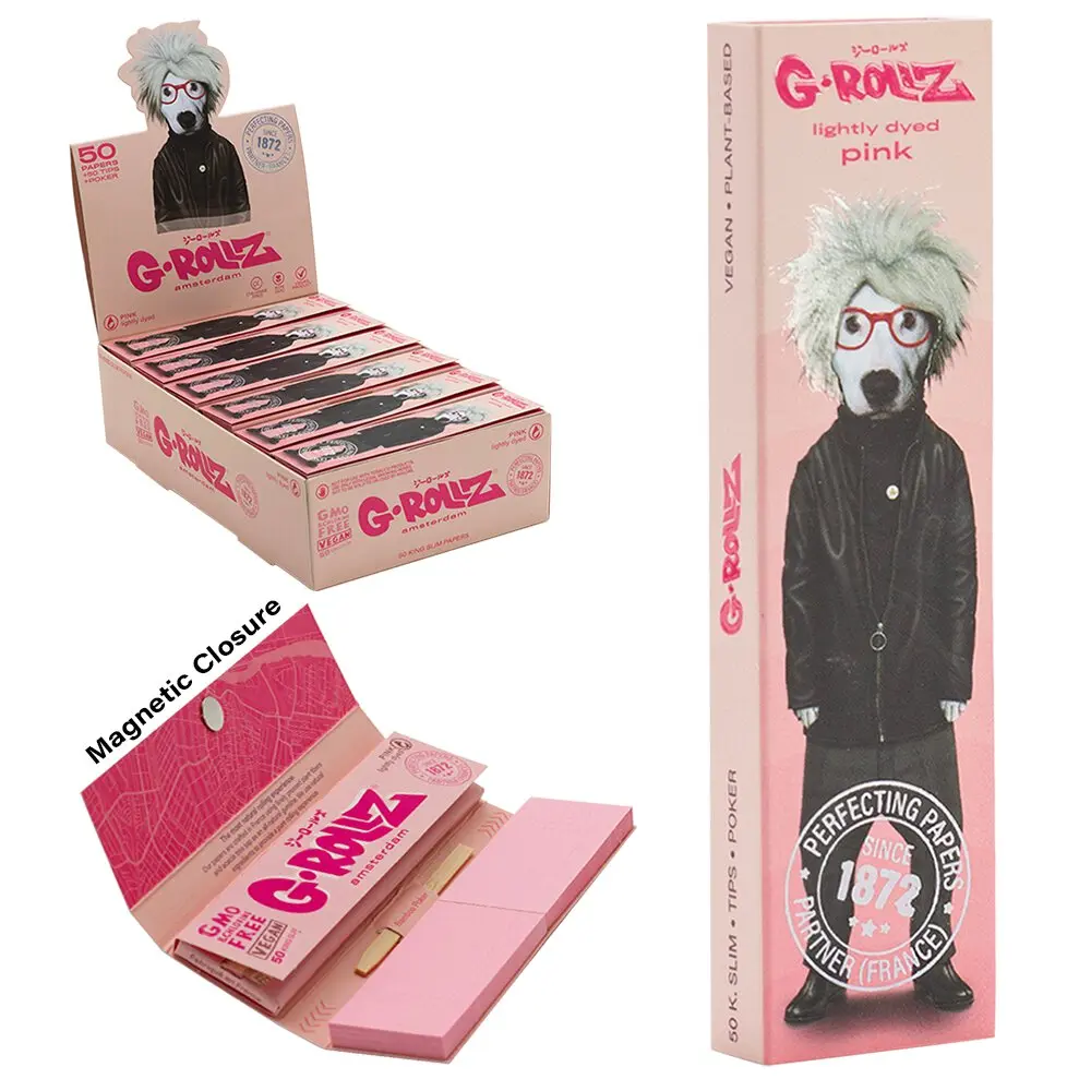 G-Rollz | Pets Rock 'Soup' Pink - 50 KS Slim Papers + Tips (24 Booklets Display)