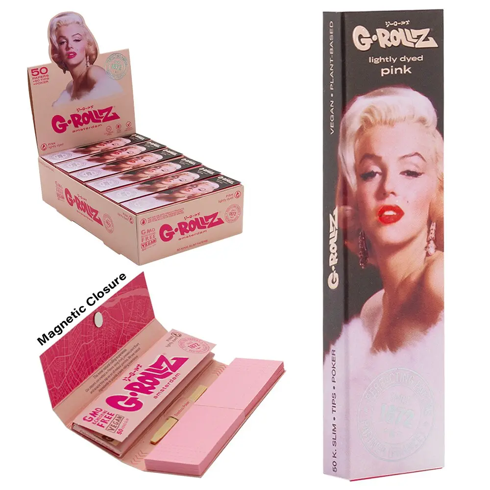 G-Rollz | 'Fabulous Face' Pink - 50 KS Slim Papers + Tips (24 Booklets Display)