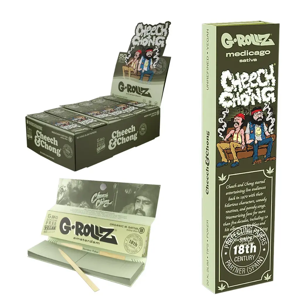 G-Rollz | Cheech & Chong™ 'Sofa' Medicago Sativa - 50 KS Slim Papers + Tips (24 Booklets Display)