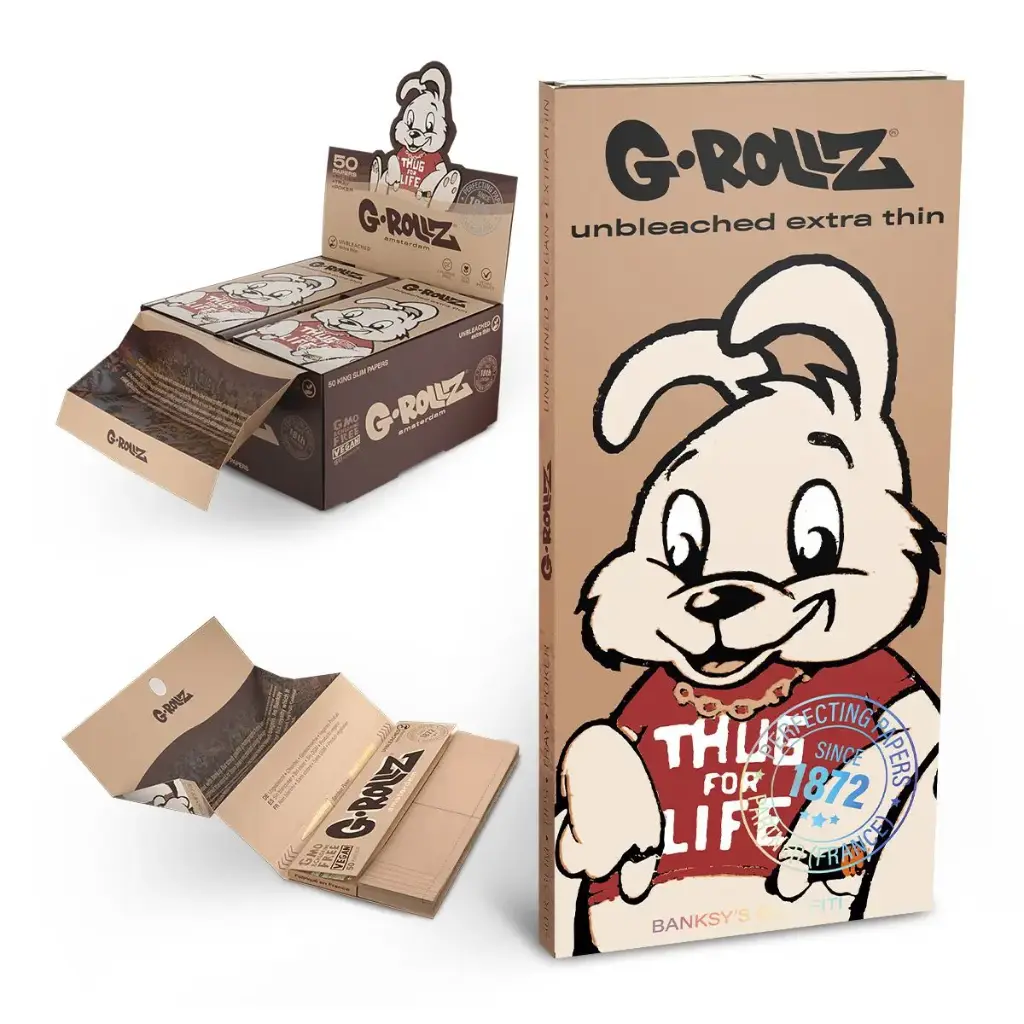 G-Rollz | Banksy's Graffiti 'Thug For Life' Unbleached - 50 KS Papers + Tips & Tray (16/Display)