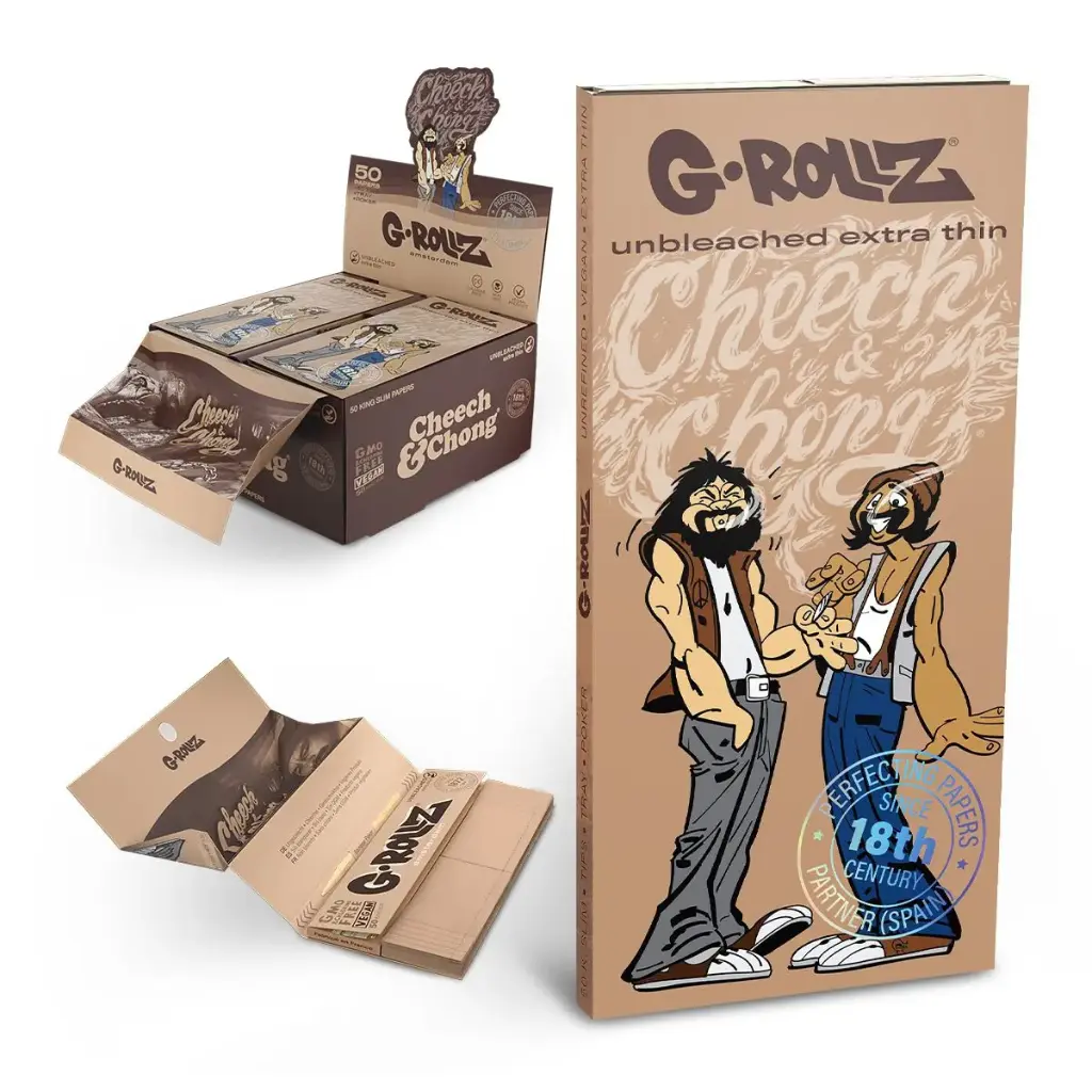 G-Rollz | Cheech & Chong™ 'Joint Venture' Unbleached - 50 KS Papers + Tips & Tray (16/Display)
