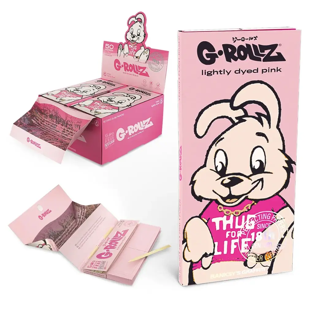 G-Rollz | Banksy's Graffiti 'Thug for Life' Pink - 50 KS Slim Papers + Tips & Tray 
