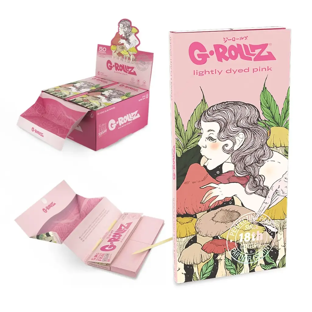 G-Rollz | Collector 'Mushroom Lady' Pink - 50 KS Slim Papers + Tips & Tray (16 Booklets Display)