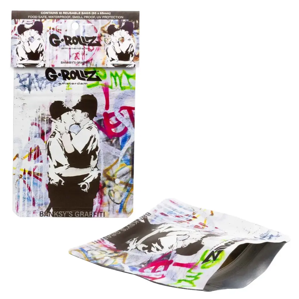 G-Rollz | Banksy's Graffiti 'Cop on Cop' Smell Proof Bags (65mm x 85mm)