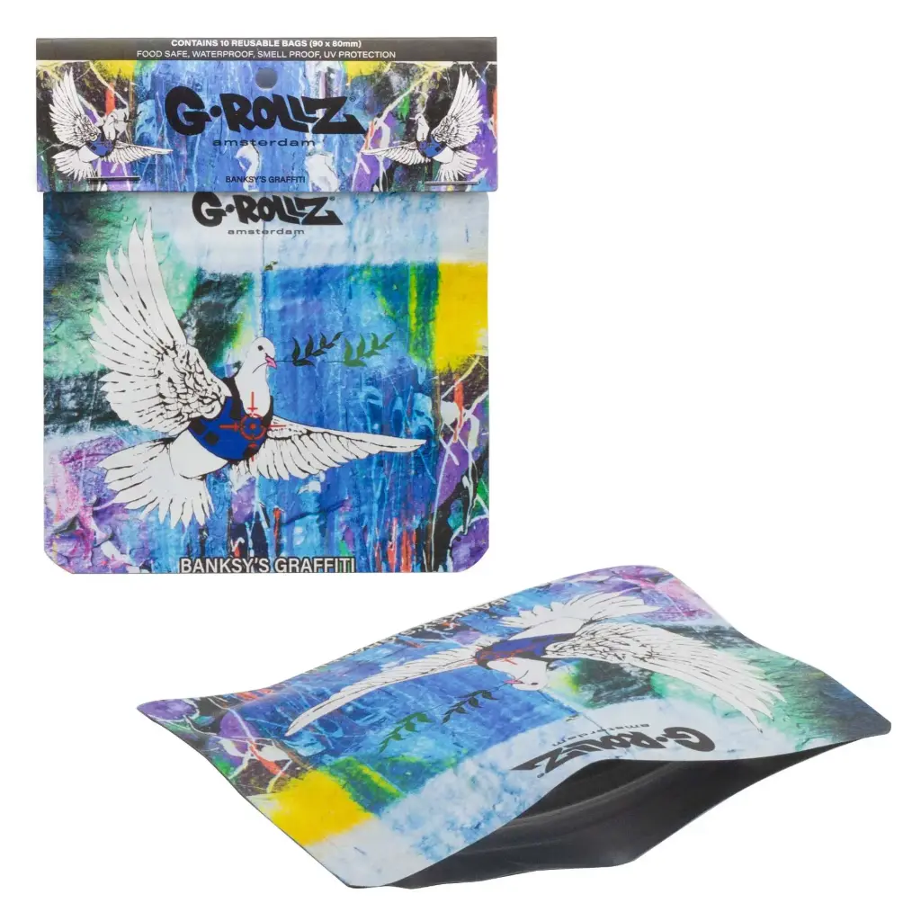 G-Rollz | Banksy's Graffiti 'Bulletproof Dove' Smell Proof Bags (90mm x 80mm) - 