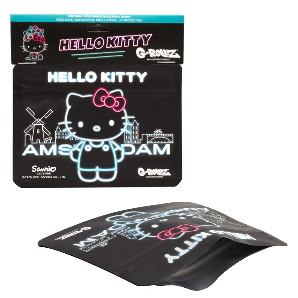 G-Rollz | Hello Kitty 'Neon Amsterdam' 105x80 mm Foodsafe Storage Supplement Pouch - 8pcs in Display