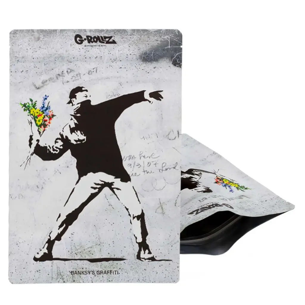 G-Rollz | Banksy's Graffiti 'Flower Thrower' Smell Proof Bags (150mm x 200mm)
