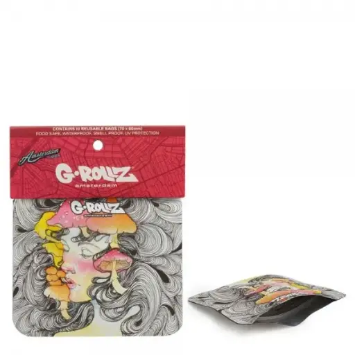 [GR4010B] G-Rollz | 'Mushroom Lady' 70x60mm Smellproof Bags - 10pcs in Display