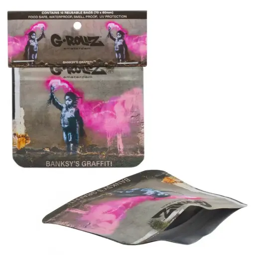 [BG4010C] G-Rollz | Banksy's Graffiti 'Torchboy' 70x60mm Smellproof Bags - 10pcs in Display