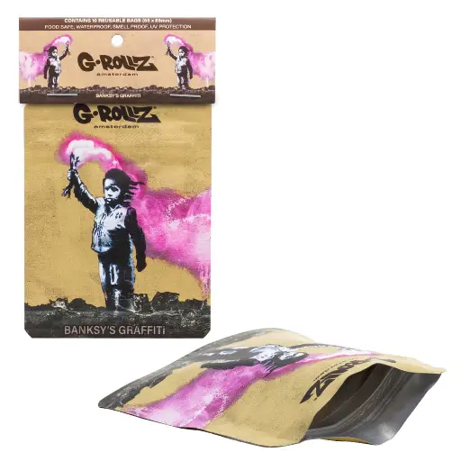 [BG4020B] G-Rollz | Banksy's Graffiti 'Torch Boy' Smell Proof Bags (65mm x 85mm)