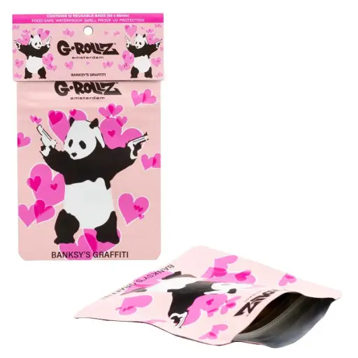 [BG4020E] G-Rollz | Banksy's Graffiti 'Panda Gunnin' 65x85mm Smellproof Bags - 10pcs in Display