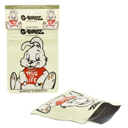 [BG4020F] G-Rollz | Banksy's Graffiti 'Thug for Life' 65x85mm Smellproof Bags - 10pcs in Display