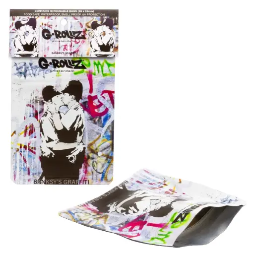 [BG4020H] G-Rollz | Banksy's Graffiti 'Cop on Cop' 65x85mm Smellproof Bags - 10pcs in Display