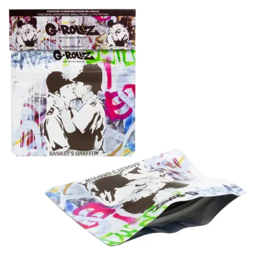 [BG4025B] G-Rollz | Banksy's Graffiti 'Cop on Cop' Smellproof Bags (90mm x 80mm) 
