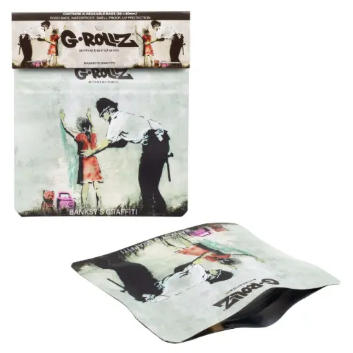 [BG4025E] G-Rollz | Banksy's Graffiti 'Girl Being Frisked' Smell Proof Bags (90mm x 80mm)