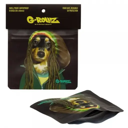 [BG4025E] G-Rollz | 'Reggae' 90x80 mm Smellproof Bags - 10pcs in Display