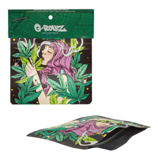 [GR4025C] G-Rollz | 'Smoking Girl' Smell Proof Bags 90 x 80mm - 10pcs in Display