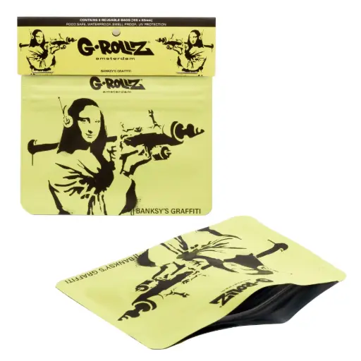 [BG4035A] G-Rollz | Banksy's Graffiti 'Mona Launcher' Smell Proof Bags (105mm x 80mm)