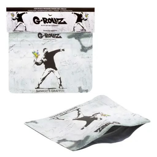 [BG4035E] G-Rollz | Banksy's Graffiti 'Flower Thrower' Smell Proof Bags (105mm x 80mm)