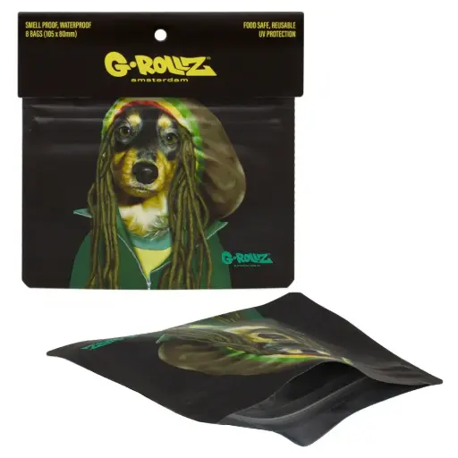 [PR4035A] G-Rollz | 'Reggae' 105x80 mm Smellproof Bags - 8pcs in Display