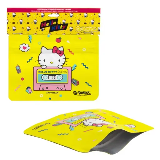 [HK4035G] G-Rollz | Hello Kitty 'Best Hits' 105x80 mm Foodsafe Storage Supplement Pouch - 8pcs in Display