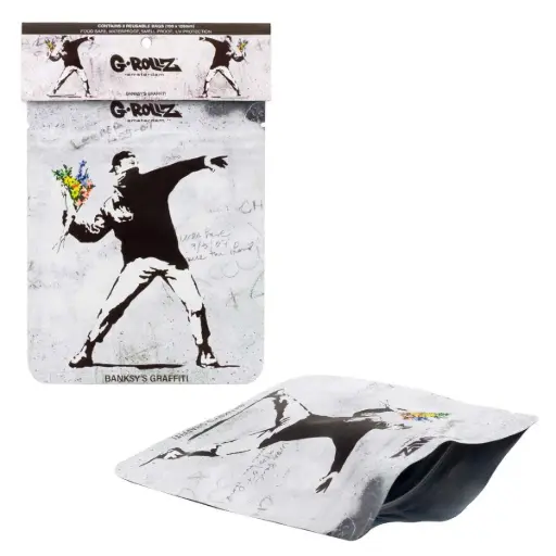 [BG4040HX] G-Rollz | Banksy's Graffiti 'Flower Thrower' Smell Proof Bags (100mm x 125mm)