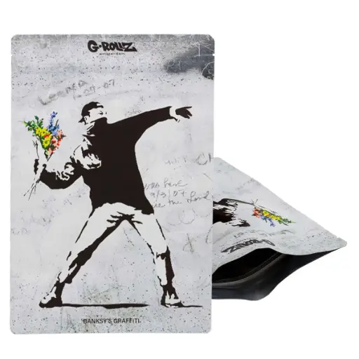 [BG4055A] G-Rollz | 'Banksy's Graffiti 'Flower Thrower' Smell Proof Bags (200mm x 300mm)
