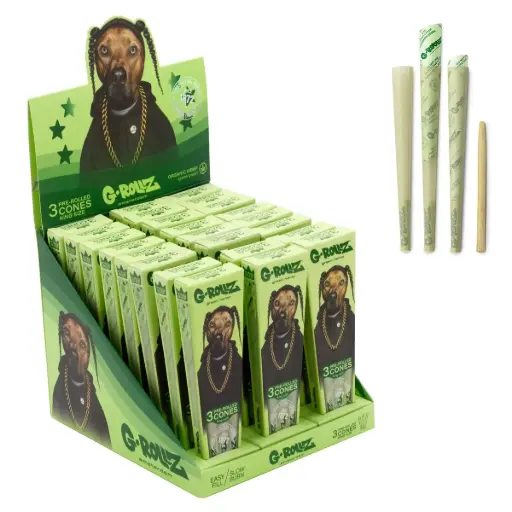[PR1154KB-DIS] G-Rollz | Pets Rock 'Rap' Organic Green Hemp - 3 KS Cones (24 Packs Display)