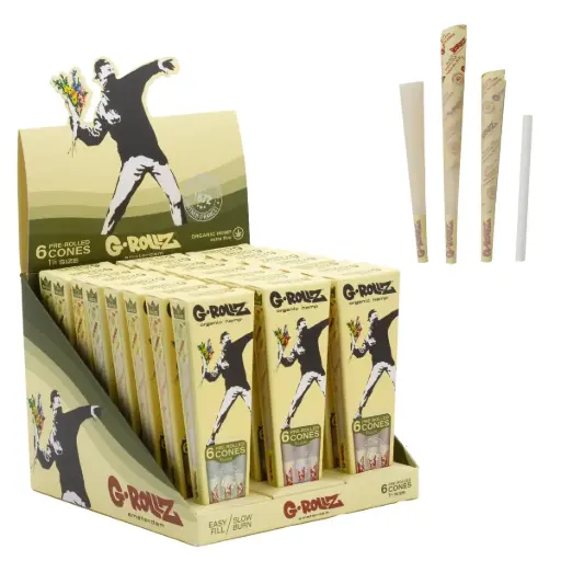 [BG1173QB-DIS] G-Rollz | Banksy's Graffiti 'Flower Thrower' Organic Hemp - 6 '1¼' Cones (24 Packs Display)