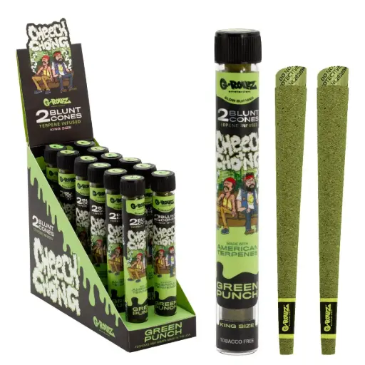 [CC1532F-DIS] G-Rollz | Cheech & Chong™ 2x Terpene Infused Blunt Cones 'Green Punch' (12 Pack Display)