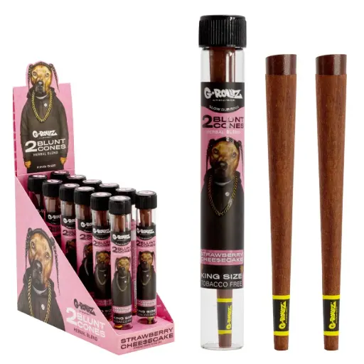 [PR1535C-DIS] G-Rollz | 'The Dog' Terpene Infused Herbal Blunt Cones 'Strawberry Chee$ecake' (12 Pack Display, 24