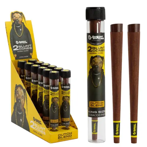 [PR1535D-DIS] G-Rollz | 'The Dog' Terpene Infused Herbal Blunt Cones 'Dutch Blend' (12 Pack Display, 24 Blunts)