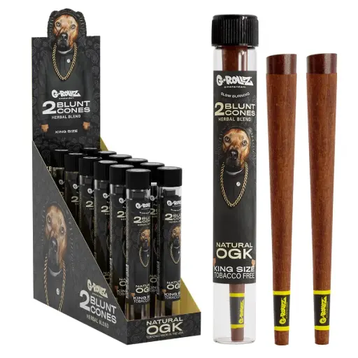 [PR1535E-DIS] G-Rollz | 'The Dog' Terpene Infused Herbal Blunt Cones 'Natural OGK' (12 Pack Display, 24 Blunts)