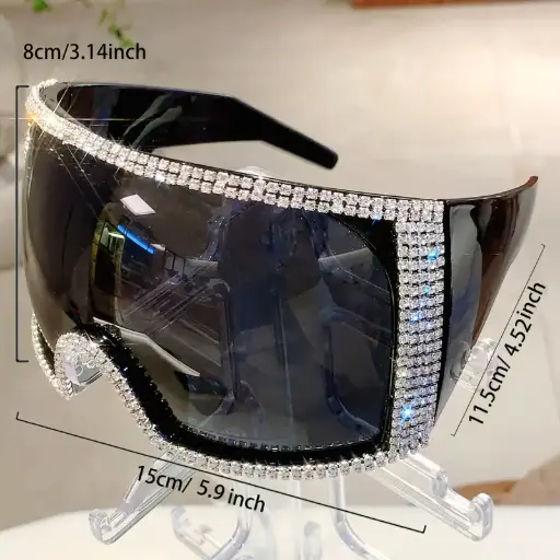 Women’s Oversized Wraparound Fashion Glasses with Rhinestone Detail