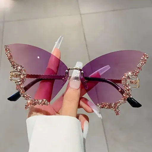 Butterfly Rimless Rhinestone Glasses 