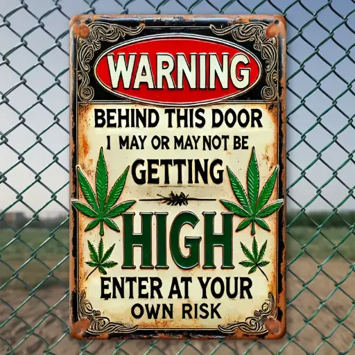 Sarcastic Cannabis Metal Warning Sign