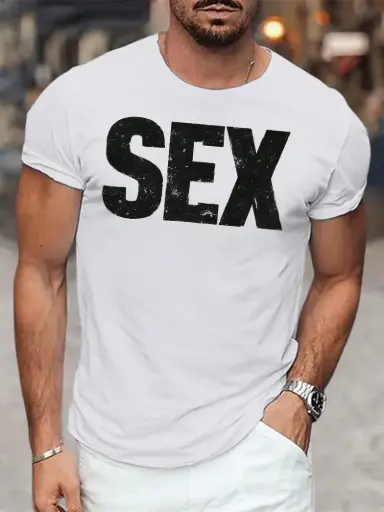 Bold Letters SEX Print Men's Round Neck Short Sleeve T-Shirt