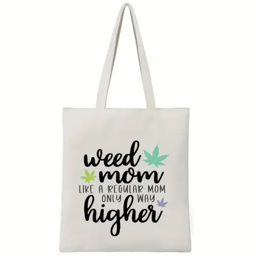 Weed Mom Canvas Tote Bag with Leaf Design 