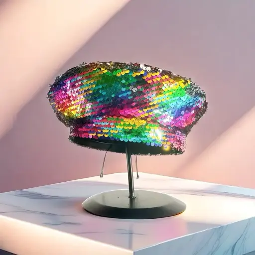 Women's French Beret Hat with Multicolor Sequins 