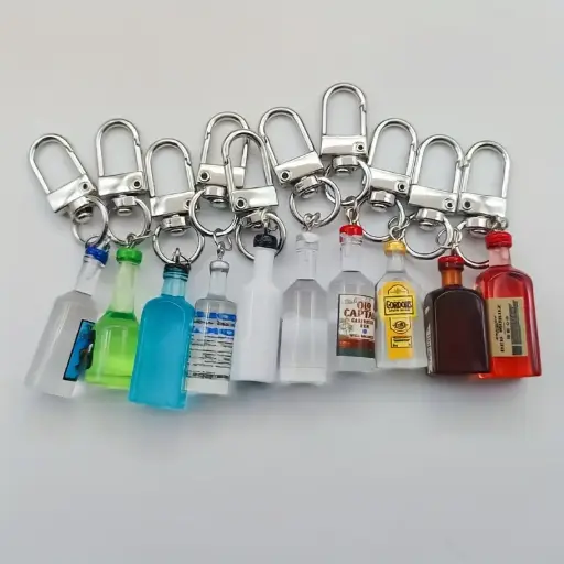 Miniature Resin Beverage Bottle Keychains – 10pcs Set 