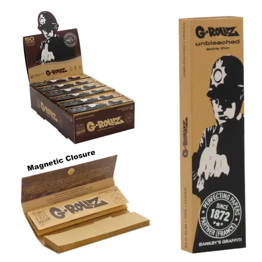 G-Rollz | Banksy's Graffiti 'Rude Copper' Unbleached - 50 KS Slim Papers + Tips (24 Booklets Display