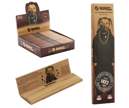 G-Rollz | Pets Rock 'Rap' Unbleached - 50 KS Slim Papers + Tips (24 Booklets Display)