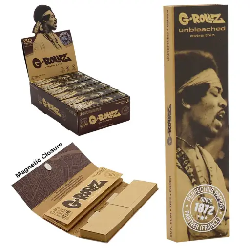 G-Rollz | 'Serenade' Unbleached - 50 KS Slim Papers + Tips (24 Booklets Display)