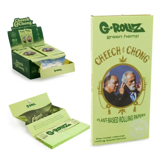 G-Rollz | Cheech & Chong™ - Organic Green Hemp - 50 KS Slim Papers + Tips (24 Booklets Display)