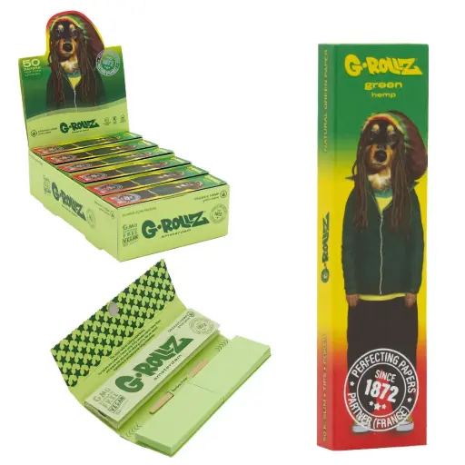 G-Rollz | Pets Rock 'Reggae' Green Hemp - 50 KS Slim Papers + Tips 