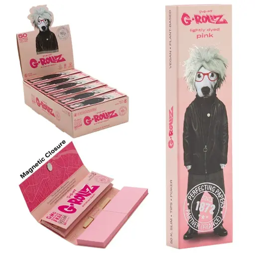 G-Rollz | Pets Rock 'Soup' Pink - 50 KS Slim Papers + Tips (24 Booklets Display)