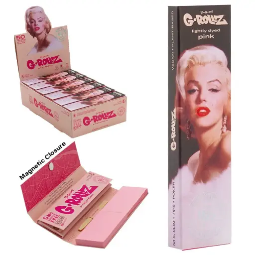 G-Rollz | 'Fabulous Face' Pink - 50 KS Slim Papers + Tips 