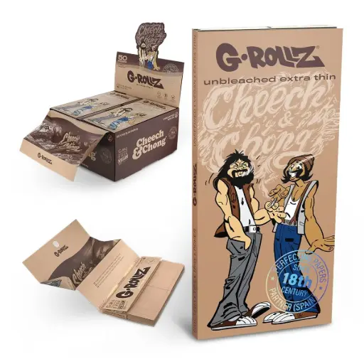 G-Rollz | Cheech & Chong™ 'Joint Venture' Unbleached - 50 KS Papers + Tips & Tray (16/Display)